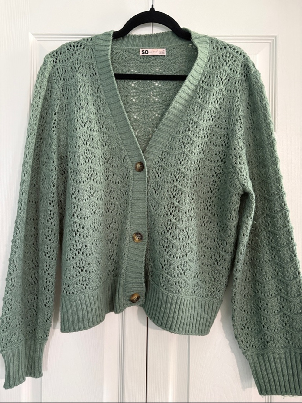 SO Lightweight Openwork V‑Neck Cardigan — Sage